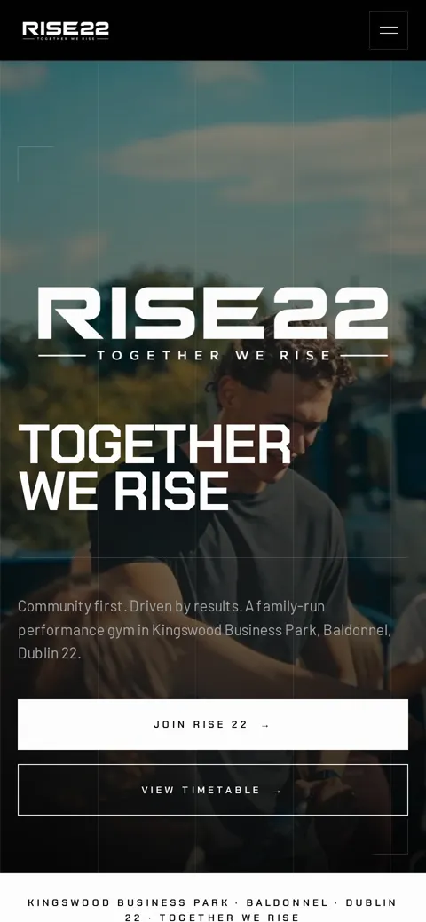 RISE 22 website shown on a phone