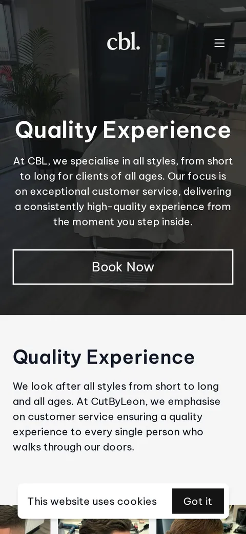 CBL Barbershop website shown on a phone