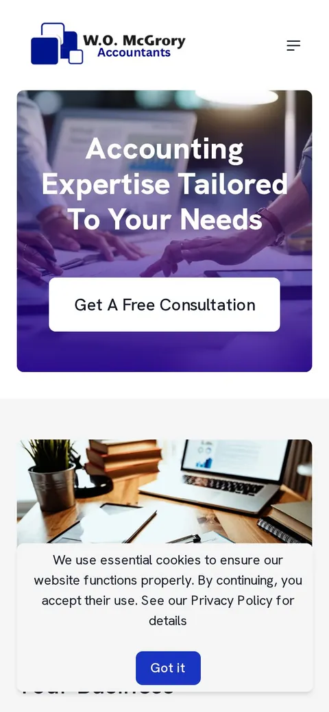 W.O. McGrory & Company website shown on a phone